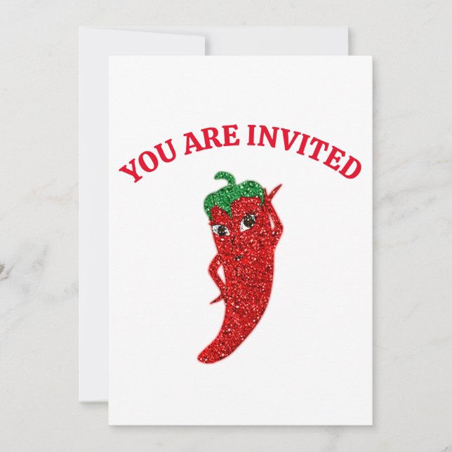 Glitter Red Hot Pepper Diva Invitation (Front)