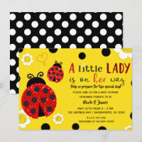 Glitter Red Ladybug Yellow Flowers Baby Shower Inv