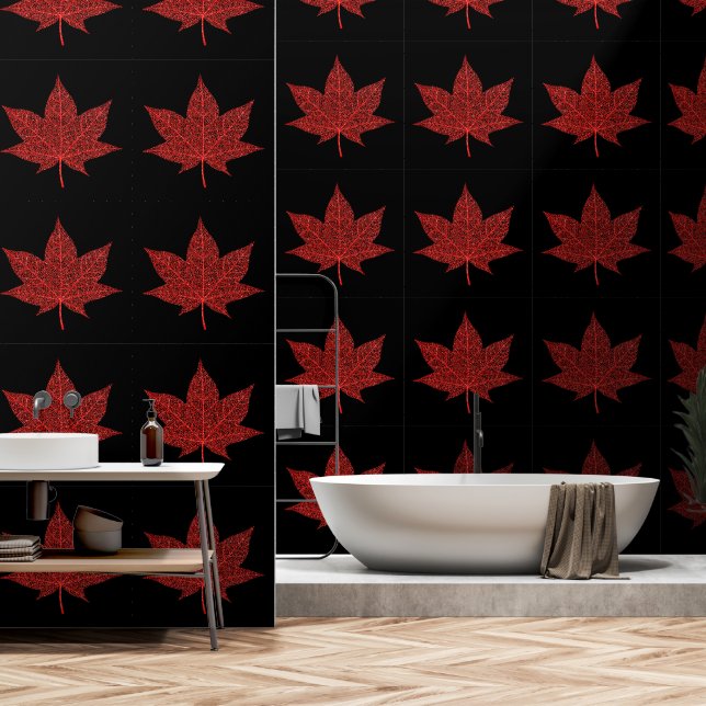 Glitter Red Maple Leaf Custom Colour Black Wallpaper (Bathroom)
