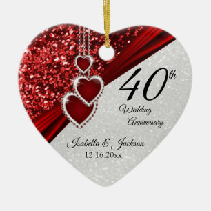 ⭐ Glitter Red Ruby 40th Anniversary 💕 Keepsake Ceramic Tree Decoration