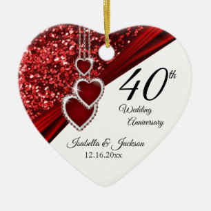 Glitter Red Ruby 40th Anniversary 💕 Keepsake Ceramic Tree Decoration