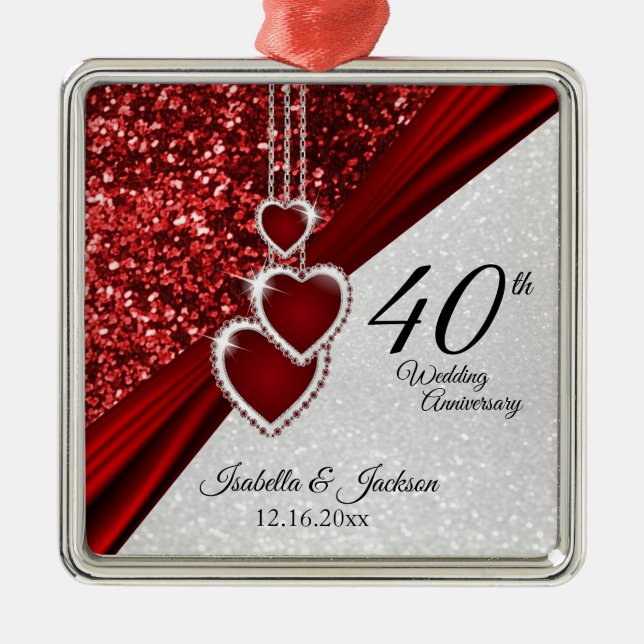 ⭐ Glitter Red Ruby 40th Anniversary 💕 Keepsake   Metal Tree Decoration (Front)