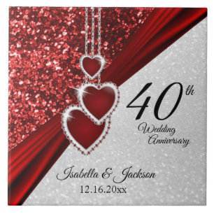 ⭐ Glitter Red Ruby 40th Anniversary 💕 Keepsake  Tile