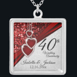 Glitter Red Ruby 40th Anniversary Silver Plated Necklace<br><div class="desc">Glitter Red Ruby 40th Anniversary 💕 Beautiful Keepsake Necklace. 40th, 52nd or 80th Ruby Wedding Anniversary Keepsake Design necklace This beautiful design will be a hit with that special couple or person(s). This design also work well for any other type of event or occasion such as an engagement, wedding, birthday,...</div>