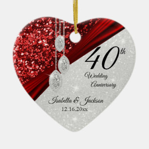 Glitter Red Ruby and Diamond 40th Anniversary 💕 Ceramic Tree Decoration