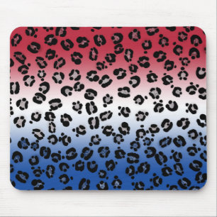Glitter Red White Blue Leopard Print Mouse Mat