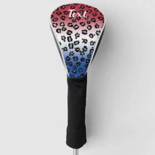 Glitter Red White Blue Leopard Print Personalised Golf Head Cover