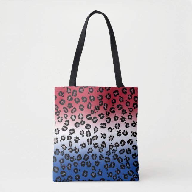 Glitter Red White Blue Leopard Print Tote Bag (Front)