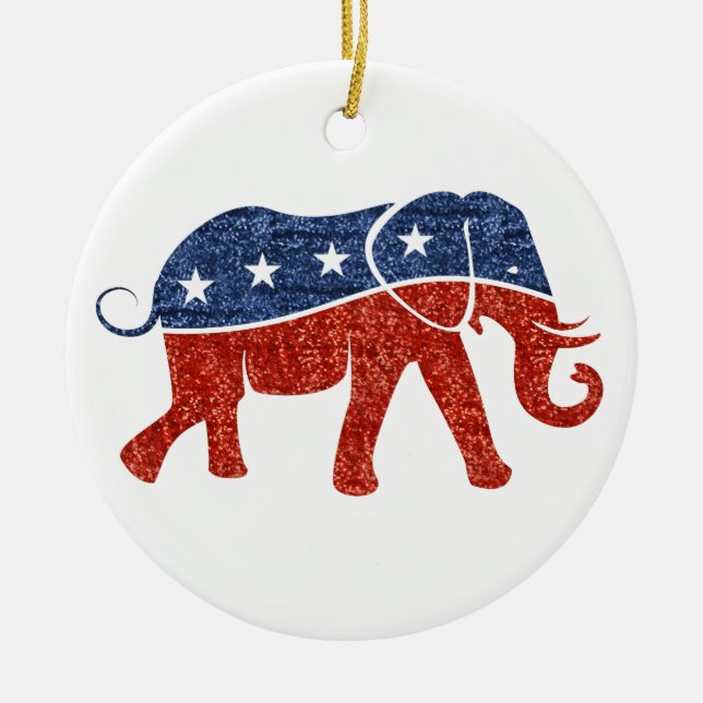 glitter republican elephant ceramic tree decoration (Front)