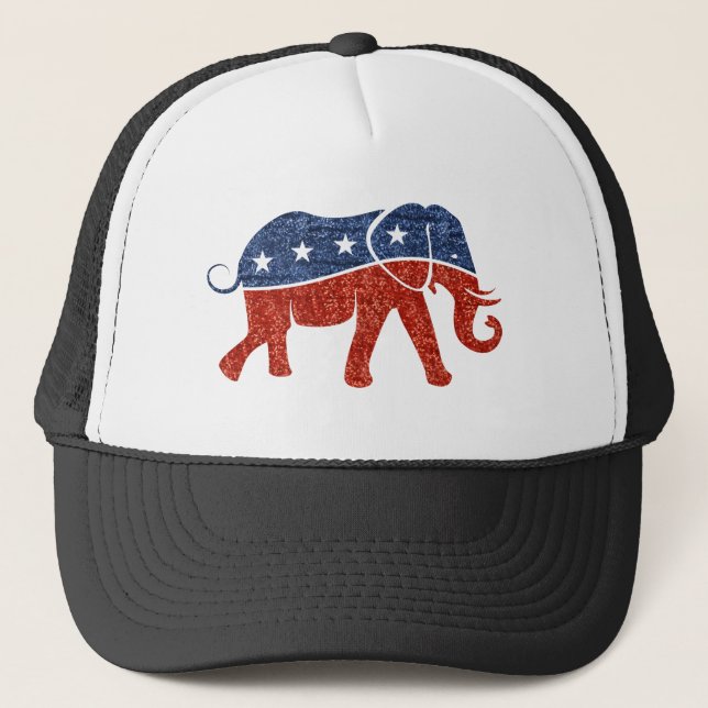 glitter republican elephant trucker hat (Front)