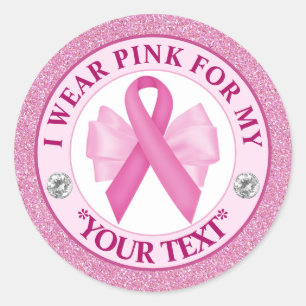 Glitter Ribbon & Bow Breast Cancer Awareness Desig Classic Round Sticker