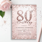 Glitter Rose Bold Calligraphy Modern 80th Birthday