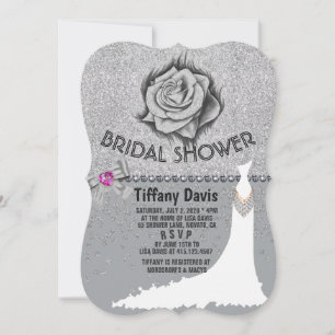 Glitter, Rose, Diamonds & Bow Bridal Shower Card