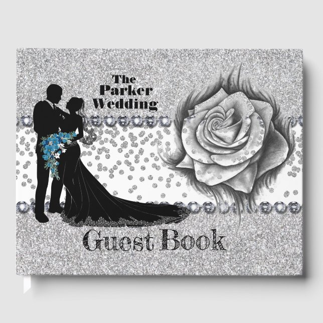 Glitter, Rose Diamonds & Bow Wedding Guest Book (Front)