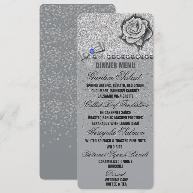 Glitter, Rose, Diamonds & Bow Wedding Menu (Front/Back)