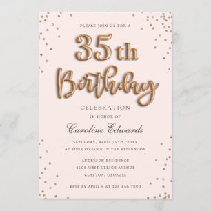 Glitter Rose Foil Balloons 35th Birthday Elegant Invitation