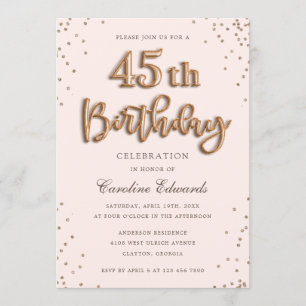 Glitter Rose Foil Balloons 45th Birthday Elegant Invitation