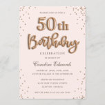 Glitter Rose Foil Balloons 50th Birthday Elegant Invitation<br><div class="desc">Glitter Rose Gold Foil Balloons 50th Birthday Elegant</div>