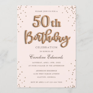 Glitter Rose Foil Balloons 50th Birthday Elegant Invitation