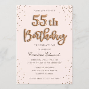 Glitter Rose Foil Balloons 55th Birthday Elegant Invitation