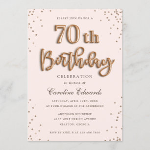 Glitter Rose Foil Balloons 70th Birthday Elegant Invitation