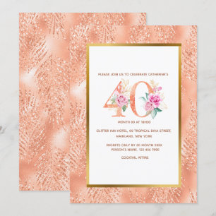 Glitter rose gold 40th birthday confetti tropical invitation