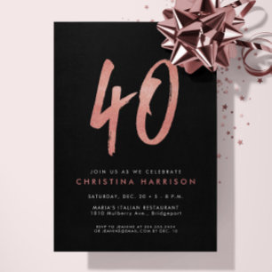 Glitter rose gold 40th birthday party invitation
