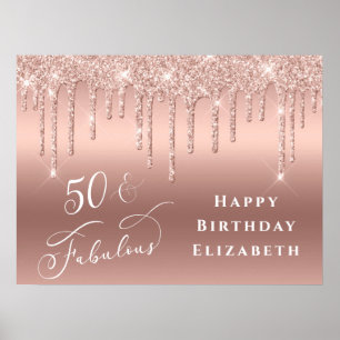 Glitter Rose Gold 50th Birthday Party Poster