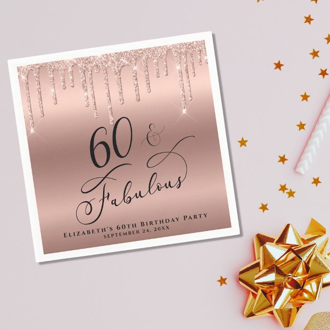 Glitter Rose Gold 60th Birthday Party Napkin (Creator Uploaded)