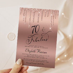 Glitter Rose Gold 70th Birthday Party Invitation