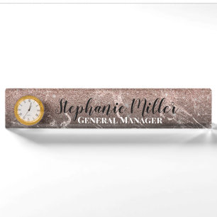 Glitter Rose Gold and Black Marble Nameplate