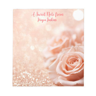 Glitter Rose Gold Background and Rose Gold Roses Notepad