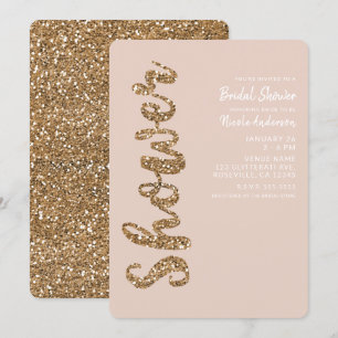 Glitter Rose Gold Blush Glam Bridal Shower Invitation