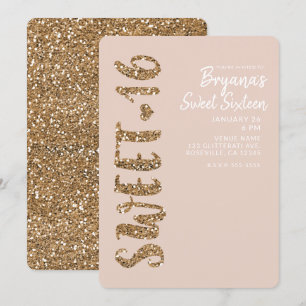 Glitter Rose Gold Blush Sweet 16 Sixteen Party Invitation