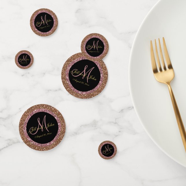 Glitter Rose Gold Champagne Wedding Monogram Confetti (Group)