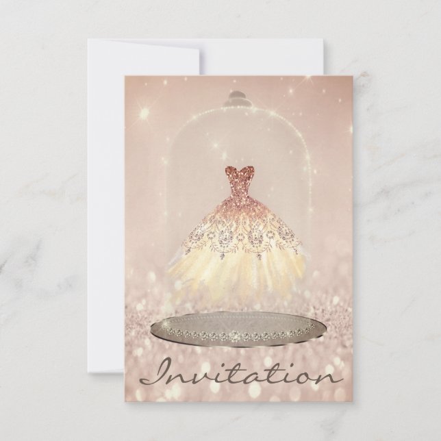 Glitter Rose Gold Diamond Dress Sweet 16th Invitation (Front)