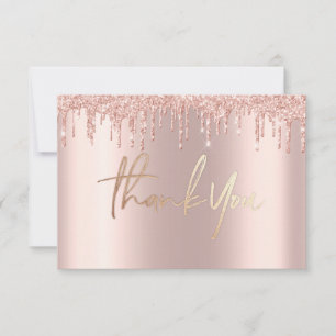 Glitter Rose gold drips marble Thank You Cards