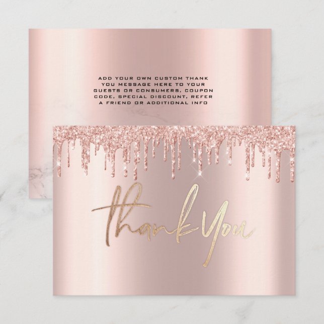 Glitter Rose gold drips marble Thank You Cards (Front/Back)