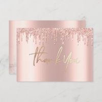 Glitter Rose gold drips marble Thank You Cards