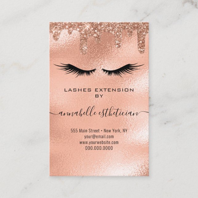Glitter Rose Gold Eyelash Extension Client Record Business Card (Front)