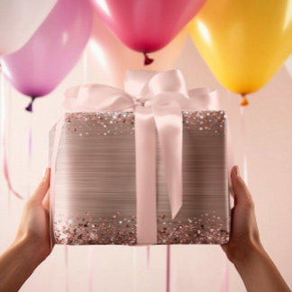 Glitter Rose Gold Faux Foil Wrapping Paper