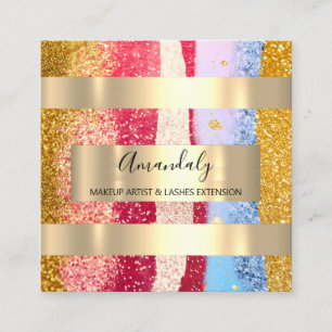 Glitter Rose Gold Frame Event Planner Blue Pink Square Business Card