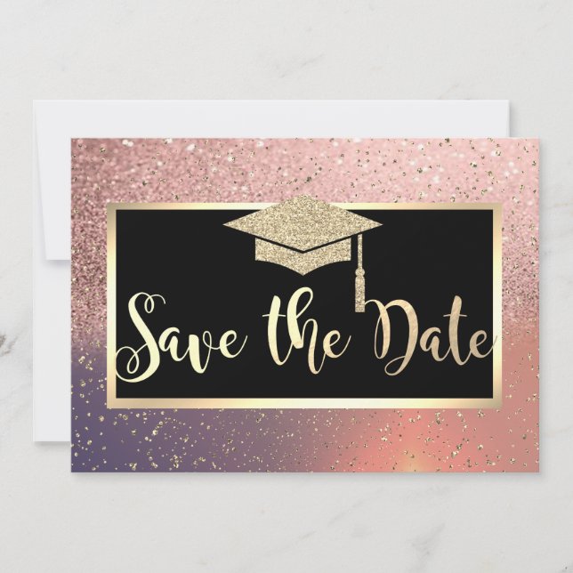 Glitter Rose Gold Graduation Save The Date (Front)