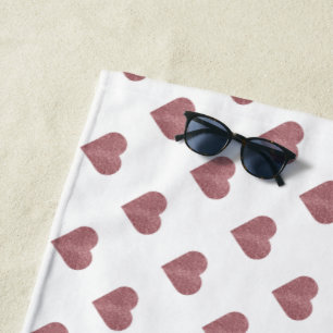 Glitter Rose Gold Hearts White Background Beach Towel