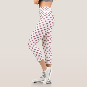 Glitter Rose Gold Hearts White Background Capri Leggings