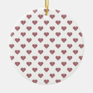 Glitter Rose Gold Hearts White Background Ceramic Tree Decoration
