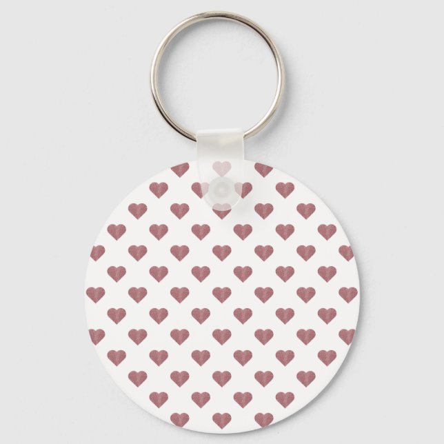Glitter Rose Gold Hearts White Background Key Ring (Front)