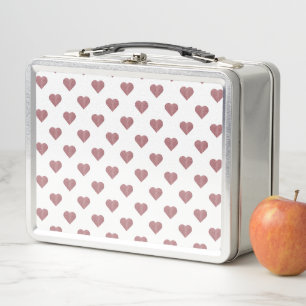 Glitter Rose Gold Hearts White Background Metal Lunch Box