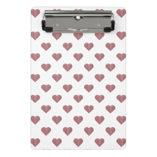 Glitter Rose Gold Hearts White Background Mini Clipboard