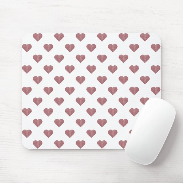 Glitter Rose Gold Hearts White Background Mouse Mat (With Mouse)